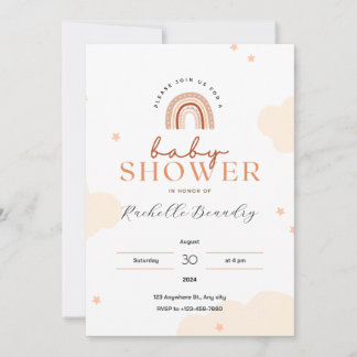 Beige Modern Cute Rainbow Baby Shower Invitation
