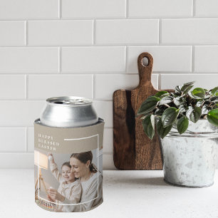 Beige Modern Family Photo Happy Blessed Easter Can Cooler