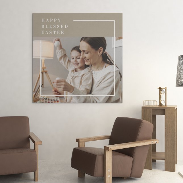 Beige Modern Family Photo | Happy Blessed Easter Canvas Print (Creator Uploaded)