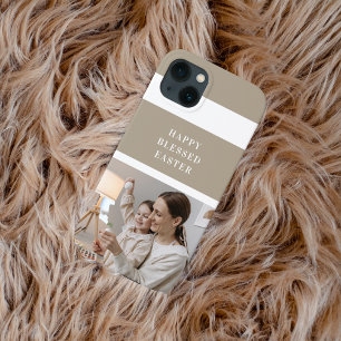 Beige Modern Family Photo Happy Blessed Easter iPhone 13 Case