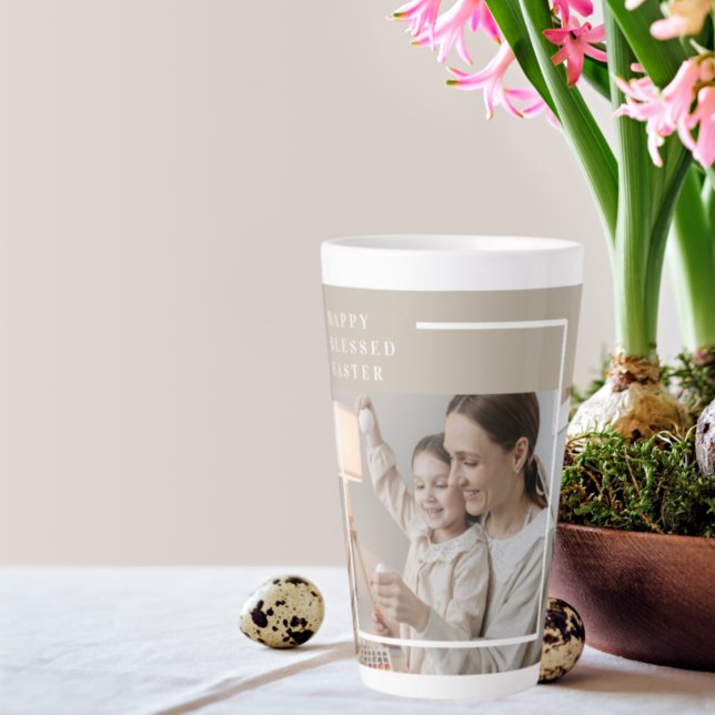 Beige Modern Family Photo | Happy Blessed Easter Latte Mug (Creator Uploaded)