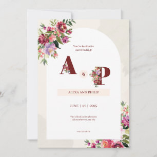 Beige Modern Floral Wedding Invitation