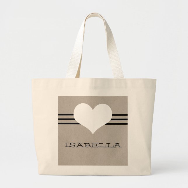Beige Modern Heart Tote Bag (Front)
