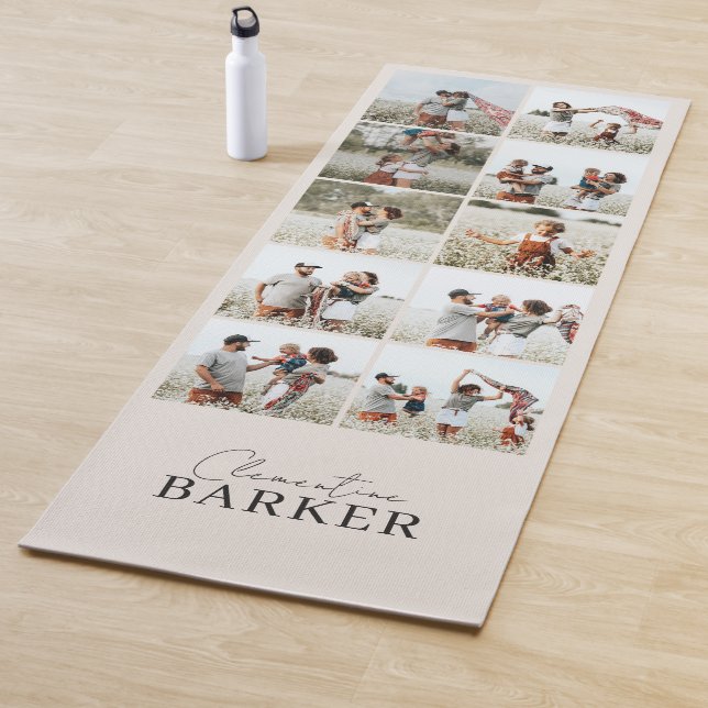 Beige modern minimal elegant multi photo collage yoga mat (In Situ)