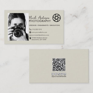 Beige Modern Minimal Front Logo Photography Photo Business Card