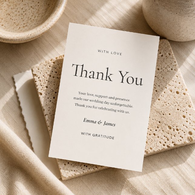 Beige Modern Minimal Wedding Thank You Card  (Elegant invitation at the heart of a timeless minimalist wedding suite.)