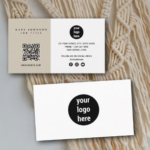 Beige Modern Minimalist Business Logo QR Code Business Card