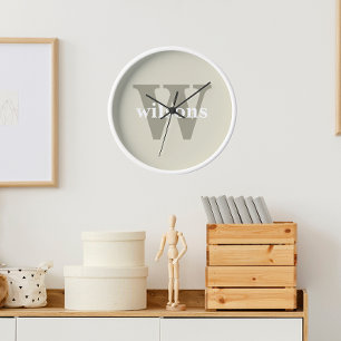 Beige Modern Minimalist Initial and Name Clock