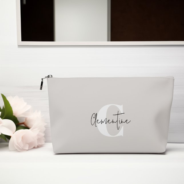 Beige Modern Minimalist Monogrammed Accessory Pouch (Creator Uploaded)