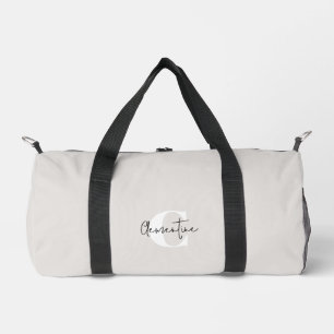 Beige Modern Minimalist Monogrammed Duffle Bag