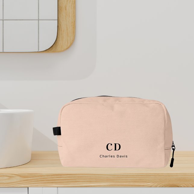 Beige modern monogram initials name dopp kit (Creator Uploaded)