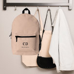 Beige modern monogram initials name printed backpack<br><div class="desc">Beige background,  black text. Personalise and add your monogram initials and full name.</div>