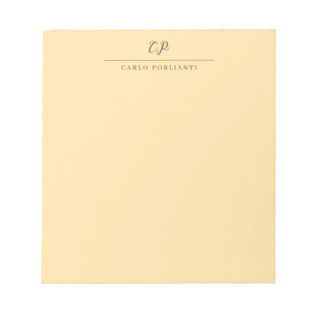 Beige Modern Monogrammed Calligraphy Plain Name Notepad (Front)