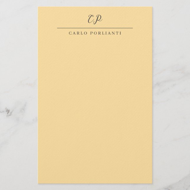 Beige Modern Monogrammed Calligraphy Plain Name Stationery (Front)