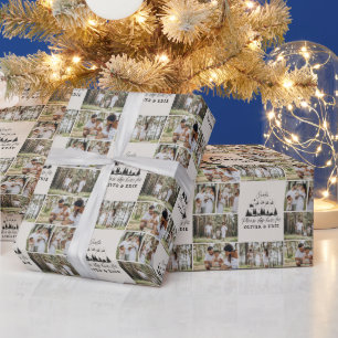 Beige modern multi photo Santa Christmas Wrapping Paper