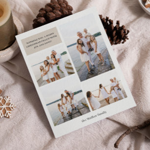 Beige Modern Neutral 4 Photo Elegant Holiday Card