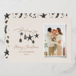 beige modern scandi elegant script Christmas photo Foil Holiday Card<br><div class="desc">real foil christmas card,  Black modern elegant rustic watercolor beige natural Scandinavian contemporary muted colours beige,  black and white photo holiday Christmas card.</div>