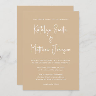 Beige Modern Script All In One Minimalist Wedding Invitation