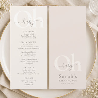Beige Modern Simple Gender Neutral Oh Baby Shower Menu