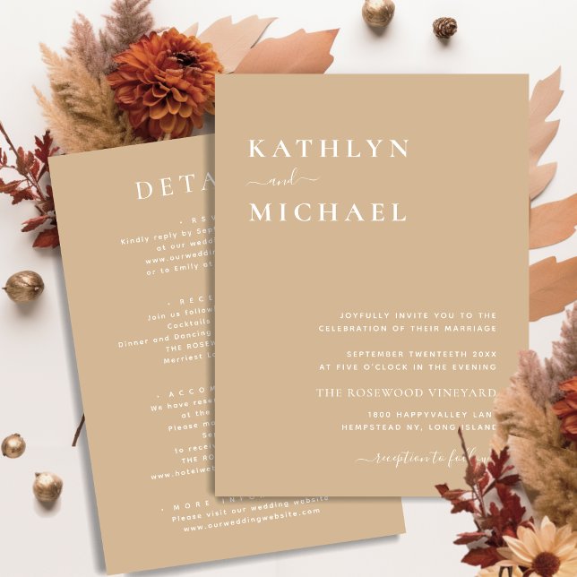 Beige Modern Typography All In One Simple Wedding Invitation (Creator Uploaded)