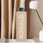 Beige Modern Typography Personalised Name Thermal Tumbler<br><div class="desc">Keep hot beverages hot and cold beverages cold with this trendy,  insulated thermal tumbler that is a beige colour along with name printed in white,  modern  typography. Edit your thermal tumbler and replace name with desired name. Perfect for a birthday gift,  wedding groomsman gift,  etc.</div>