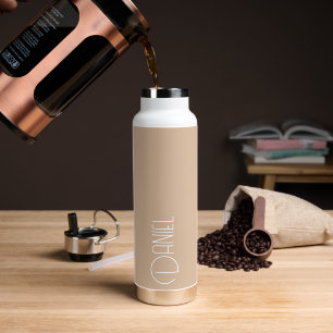 Beige Modern Typography Personalised Water Bottle