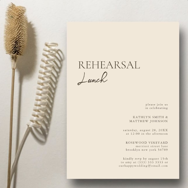 Beige Modern Whimsical Script Rehearsal Lunch Invitation (Creator Uploaded)