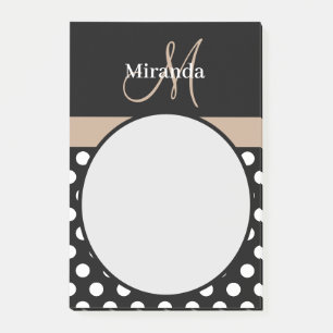 Beige Monogram Black White Polka Dot Post-it Notes