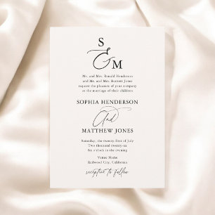 Beige Monogram Calligraphy Formal Wedding Invitation