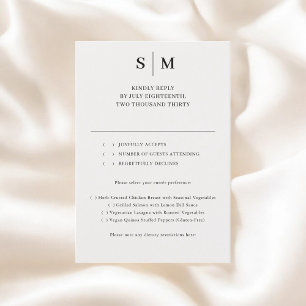 Beige Monogram Classic Wedding RSVP Card