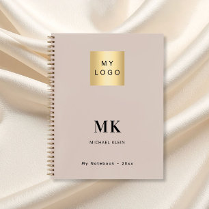 Beige monogram initials business logo notebook