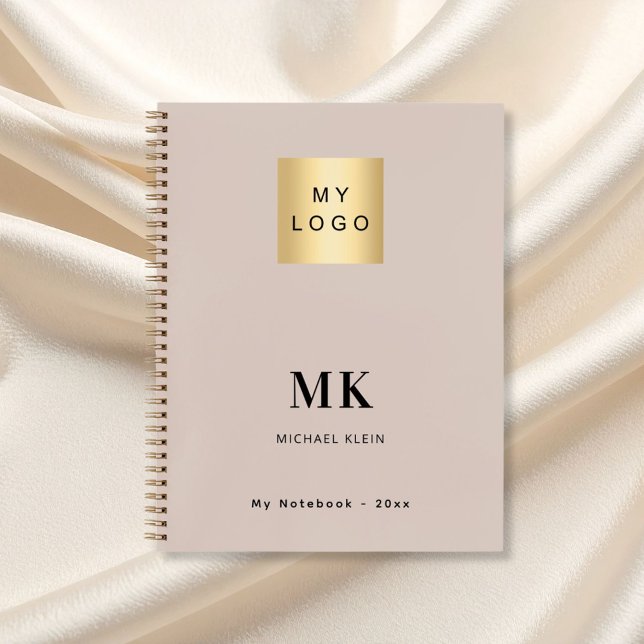Beige monogram initials business logo notebook (Creator Uploaded)