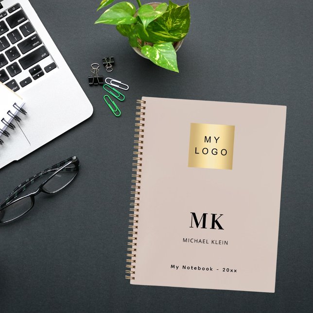 Beige monogram initials business logo notebook (Creator Uploaded)