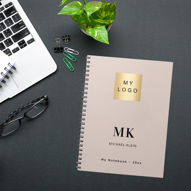 Beige monogram initials business logo notebook (Creator Uploaded)