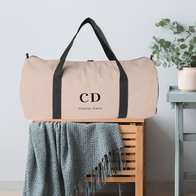 Beige monogram initials name duffle bag (Creator Uploaded)