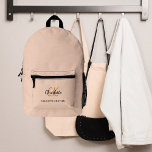 Beige monogram initials name modern printed backpack<br><div class="desc">Beige background,  white and goldem text. Personalise and add your first name,  monogram initials and full name.</div>