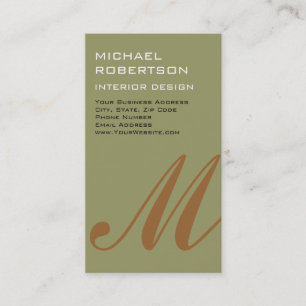 Beige Monogram Interior Designer Business Card