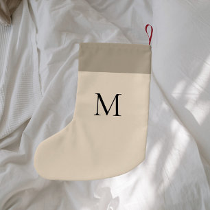 Beige monogram modern minimalist small christmas stocking