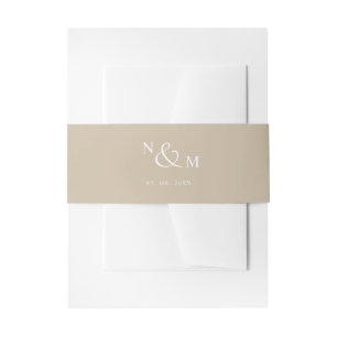 Beige Monogram Modern Simple Wedding Invitation In Belly Band