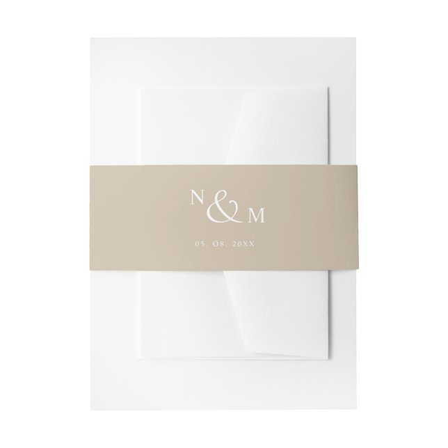 Beige Monogram Modern Simple Wedding Invitation In Belly Band (Front Example)