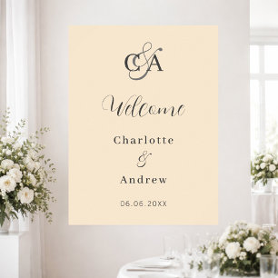 Beige monogram modern simple wedding welcome poster