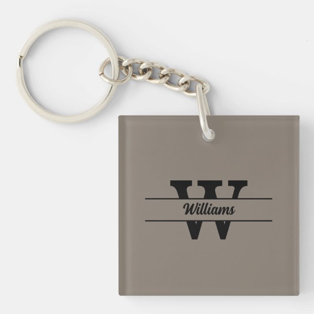 Beige Monogram Personalised Family Name Key Ring (Front)