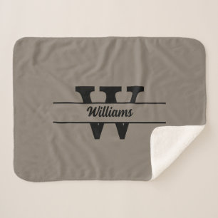 Beige Monogram Personalised Family Name Sherpa Blanket