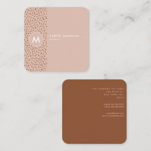 Beige Monogram Terracotta Brown Dots Print Square Business Card