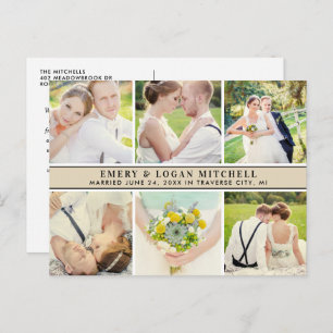 Beige Monogram Wedding Photo Collage Thank You Postcard