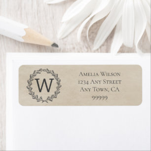 Beige Monogram Wreath Address Label