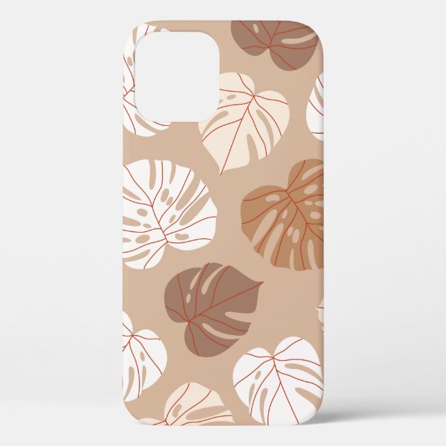Beige monstera leaves seamless pattern. Trendy han Case-Mate iPhone Case (Back)