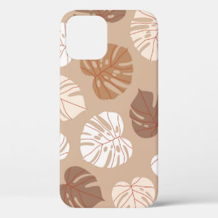 Beige Monstera Leaves: Trendy Hand-Drawn Pattern iPhone 12 Case