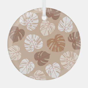 Beige Monstera Leaves: Trendy Hand-Drawn Pattern Glass Tree Decoration