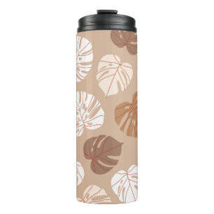 Beige Monstera Leaves: Trendy Hand-Drawn Pattern Thermal Tumbler